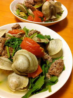 ハマグリほうれん草トマト挽肉のスープ-レシピのメイン写真