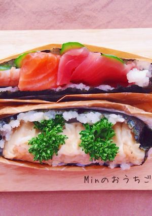 おにぎらず？シュウマイと刺身のマカーズ-レシピのメイン写真