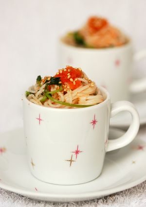 材料5つ◆明太子と豆苗のパスタ風ビーフン-レシピのメイン写真