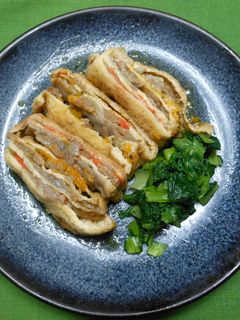 大豆のお肉で油揚げと根菜の重ね煮-レシピのメイン写真