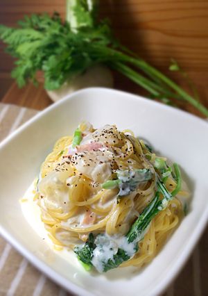 春菊と白かぶのミルククリームパスタ-レシピのメイン写真