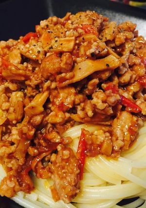 干したけのことひき肉のトマトソースパスタ-レシピのメイン写真