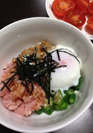簡単 ねぎとろオクラ納豆 温玉のせ-レシピのメイン写真