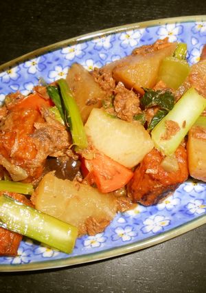 まぐろフレーク味付缶詰を使った野菜の煮物-レシピのメイン写真