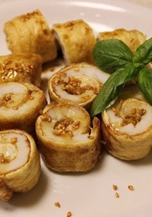 節約おかず♡ちくわと油揚げのクルクル巻き-レシピのメイン写真