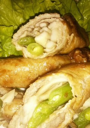舞茸といんげんのポークロールオイマヨ焼き-レシピのメイン写真
