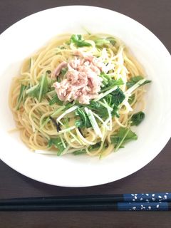 水菜、ツナ、塩昆布で作る和風パスタ-レシピのメイン写真