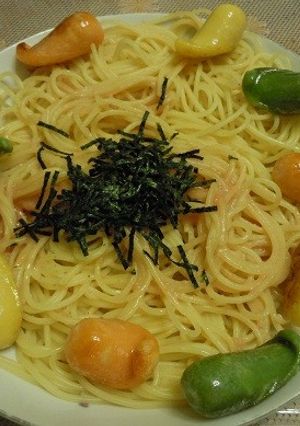 味気ないパスタに彩りを添えてみました。-レシピのメイン写真