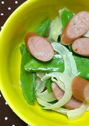時短！きぬさや玉ねぎソーセージ♬マヨ醤油-レシピのメイン写真