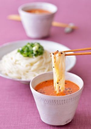 肉そぼろごまだれつけ麺（白石温麺）-レシピのメイン写真