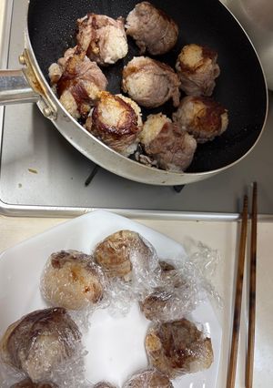 節約！子のため！手間を惜しまず肉巻きおむすび-レシピのメイン写真