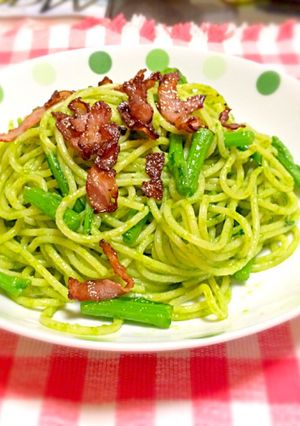 ヘルシー節約！春菊のジェノベーゼ風パスタ-レシピのメイン写真