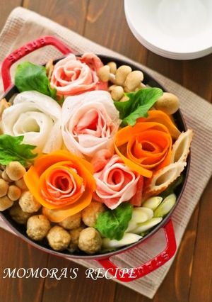 簡単♡大根と人参の豚バラ薔薇鍋♡記念日に-レシピのメイン写真