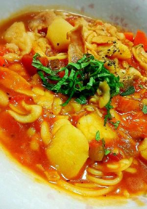 具だくさんトマトスープパスタ-レシピのメイン写真