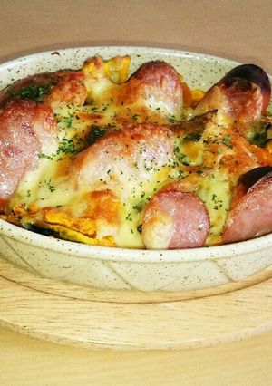 簡単すぎ！かぼちゃ・ソーセージのグラタン-レシピのメイン写真