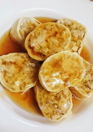 給料日前に!鶏と豆腐ともやしのお揚げ巻♪-レシピのメイン写真