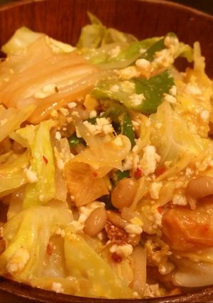 豆腐・納豆・卵のスタミナキャベキム炒め-レシピのメイン写真