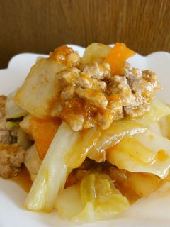 ノンオイルで♬豚挽肉と白菜の辛味噌炒め-レシピのメイン写真