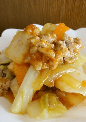 ノンオイルで♬豚挽肉と白菜の辛味噌炒め-レシピのメイン写真