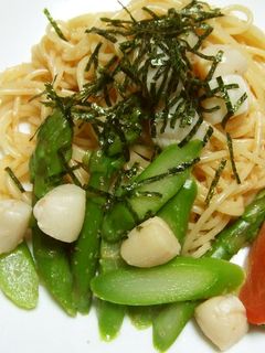 手抜き?アスパラと貝柱のたらこスパ♪-レシピのメイン写真