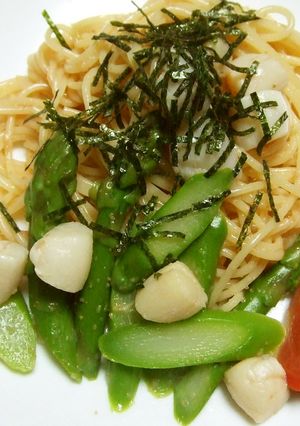 手抜き？アスパラと貝柱のたらこスパ♪-レシピのメイン写真