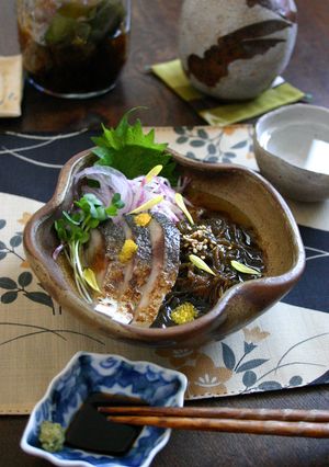 冬の酢の物【もずく酢】炙り〆鯖と。-レシピのメイン写真