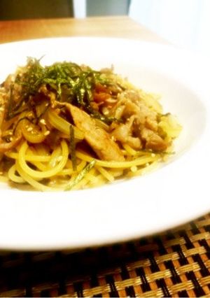 【15分】豚肉・高菜・福神漬の和風パスタ-レシピのメイン写真
