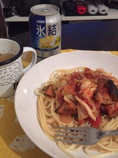トマトと魚介のパスタとあったかスープ-レシピのメイン写真
