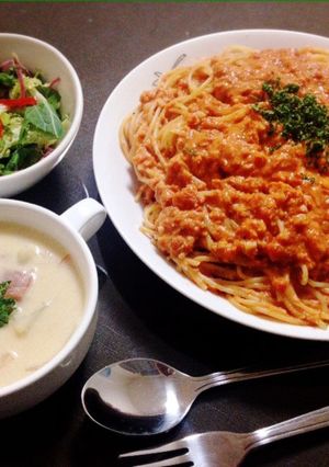 蟹缶で簡単！蟹のトマトクリームパスタ♪-レシピのメイン写真