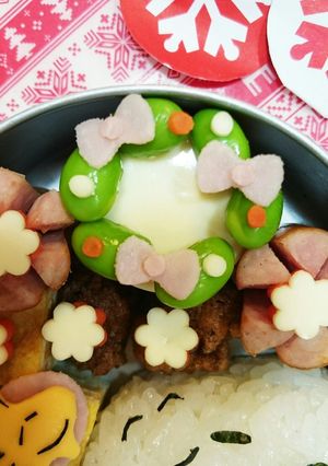 キャラ弁に☆枝豆で☆クリスマスリース☆-レシピのメイン写真