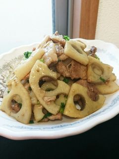 豚バラと蓮根の甘辛炒め♪-レシピのメイン写真