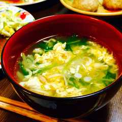 รูปของ ツナ・水菜なチョイ辛卵スープ♪