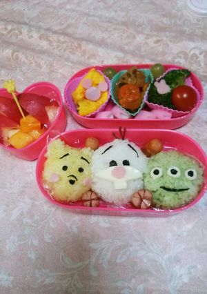 キャラ弁☆ツムツムプーオラフグリーンメン-レシピのメイン写真