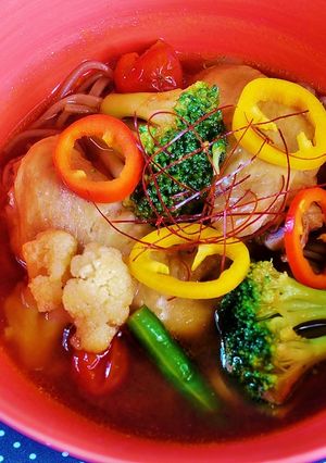 コラーゲンたっぷり!手羽トマ蕎麦♪-レシピのメイン写真