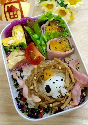 クリスマスキャラ弁・リースとスヌーピー-レシピのメイン写真