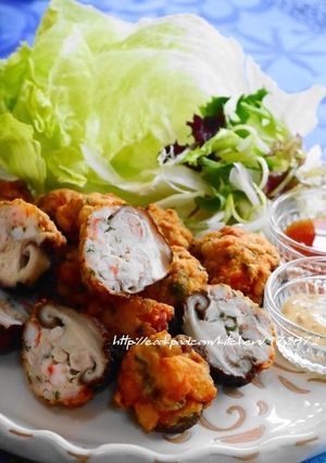 しいたけの海老詰め揚げ　レタスラップ-レシピのメイン写真