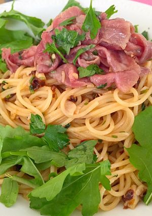 牛肉生ハムパスタ、ドライトマト風味-レシピのメイン写真