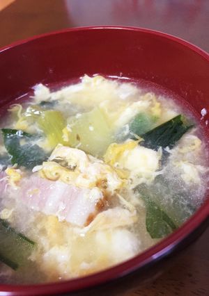 小松菜ベーコンの卵スープ-レシピのメイン写真