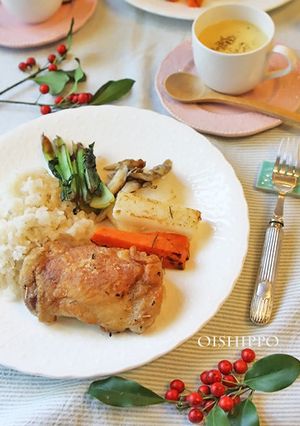 全部フライパンローストチキンプレート-レシピのメイン写真