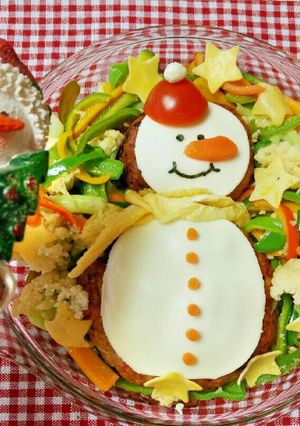 簡単!スノーマンなクリスマスハンバーグ♪-レシピのメイン写真