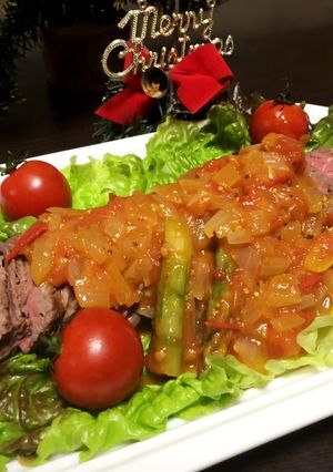 ローストビーフ（玉ねぎトマトのソース）-レシピのメイン写真