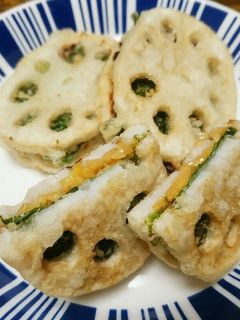 れんこんの納豆と大葉はさみ揚げ-レシピのメイン写真