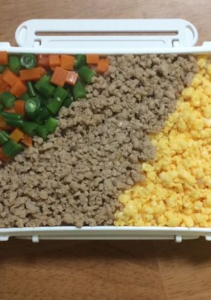 お弁当♪鶏そぼろ三色丼にんじんプラスで♪-レシピのメイン写真