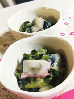 ご飯に酒に長葱・ワカメ・タコ酢味噌和え-レシピのメイン写真
