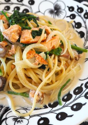 鮭とほうれん草の和風醤油クリームパスタ♡-レシピのメイン写真