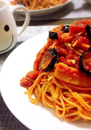 フライパンで簡単！ナスのトマトパスタ♪-レシピのメイン写真