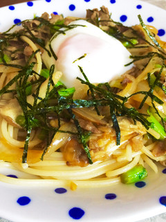 牛肉と春菊と舞茸のさっぱりコク旨パスタ-レシピのメイン写真