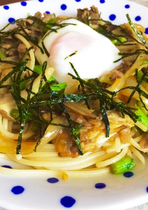 牛肉と春菊と舞茸のさっぱりコク旨パスタ-レシピのメイン写真