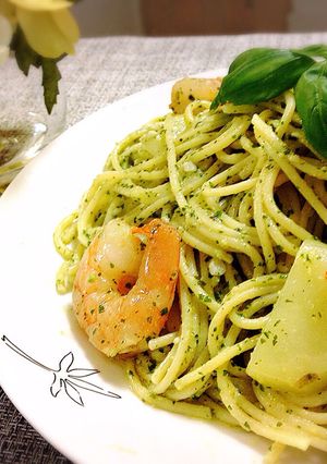 エビとジャガイモのジェノベーゼパスタ♪-レシピのメイン写真