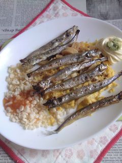 子持ちししゃもの網焼き+オムレツV8あげ-レシピのメイン写真